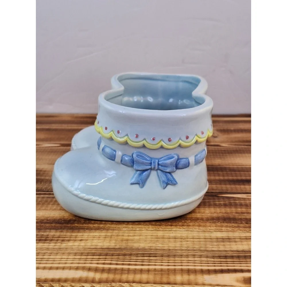 Vintage Napco Ceramic Blue Baby‎ Booties Nursery Planter 5